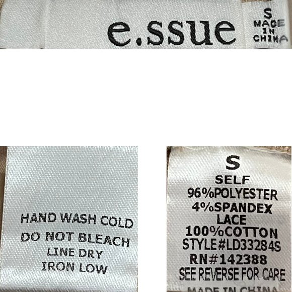 E.SSSUE Satin & Lace Spaghetti Strap Slip Dress, Champagne Tan, Size S - Picture 4 of 4